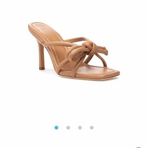 Loeffler Randall Tan Knotted 4” Heeled Sandals